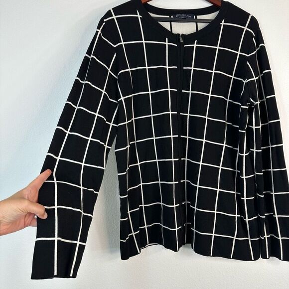 Jones New York Grid Plaid Full Zip Jacket 2X Preppy Minimalist Stretch Knit - Picture 3 of 8